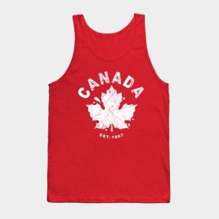 Canada Day Est. 1867 with Canadian Flag Maple Leaf Icon - white on red Tank Top